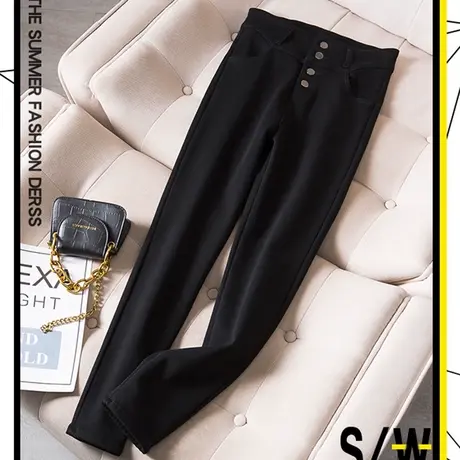 2024春季新款大码装休闲裤女百搭胖mm遮肉显瘦休闲直筒黑色长裤女商品大图