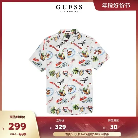 GUESS23新男波西米亚风涂鸦印花休闲短袖衬衫外套-M3GH52WD4Z2商品大图