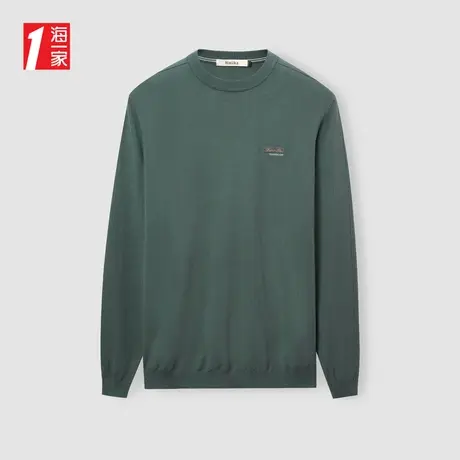 海一家简约舒适长袖套头衫2024春季新款字母刺绣男士针织衫商品大图