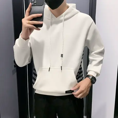 撞色拼接连帽卫衣男春秋季新款潮牌百搭痞帅套头打底小众休闲外套商品大图