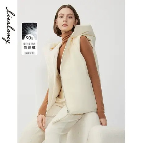 朗姿霍尔多巴吉白鹅绒连帽加厚显瘦羽绒服马夹外套2023冬新款上衣图片