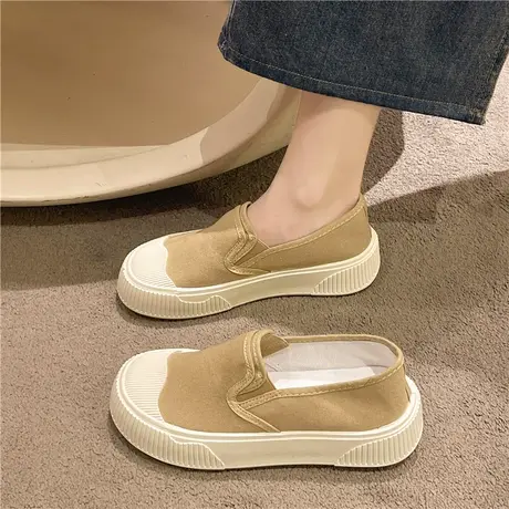 帆布鞋女夏款2024春夏季新款懒人一脚蹬乐福单鞋厚底饼干休闲板鞋商品大图