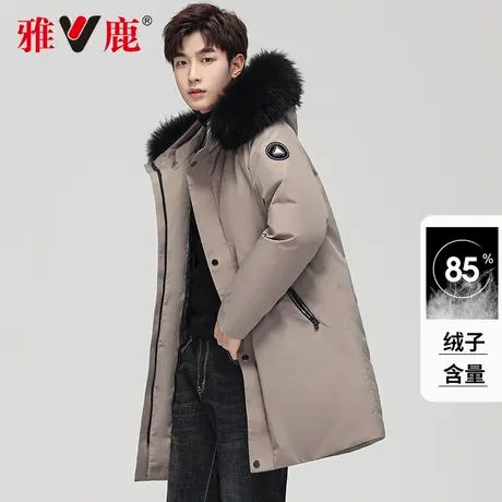 雅鹿羽绒服男冬季2024新款加厚黑色大毛领派克服防风连帽风衣外套商品大图