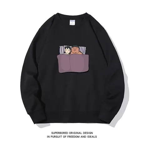 2023春秋款趣味卡通印花卫衣男宽松休闲圆领套头无帽上衣图片