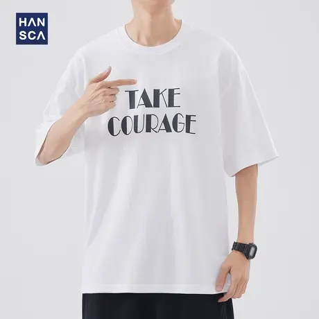 hansca短袖t恤男夏季2024新款纯棉潮牌美式重磅宽松痞帅圆领上衣商品大图