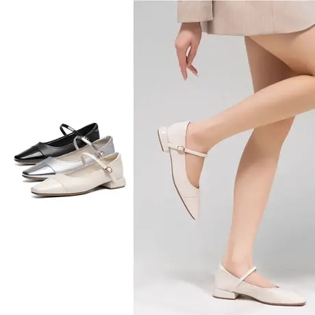 红蜻蜓法式气质方头一字带玛丽珍小皮鞋单鞋商品大图