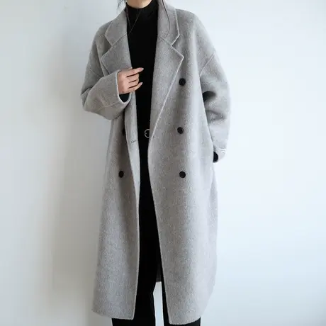嘉茱莉2022秋冬新款韩系宽松双面呢大衣女毛呢外套灰色高级感气质商品大图