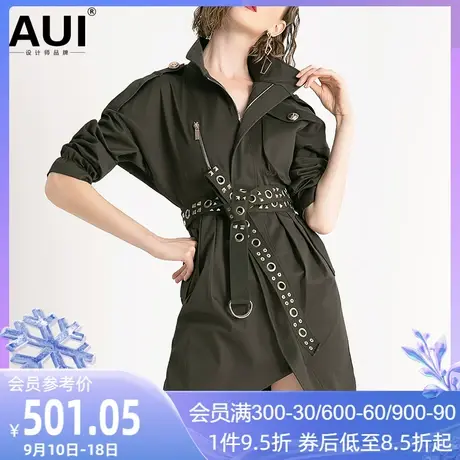 AUI欧洲站军绿色工装裙子女2023年春装新款女装欧货不规则连衣裙图片
