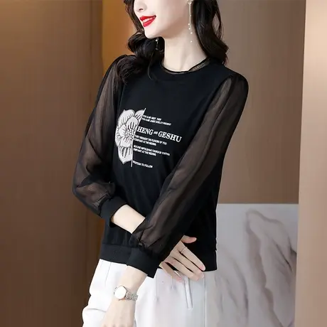 印花长袖t恤女装2023年新款别致小上衣ins早秋季打底小衫内搭短款图片