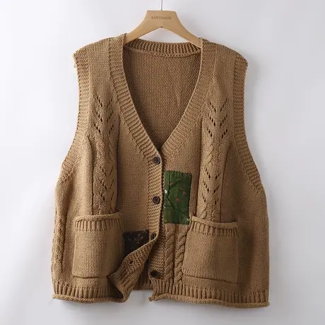 针织马甲背心女外搭秋季2023新款宽松显瘦文艺棉线坎肩开衫马夹图片