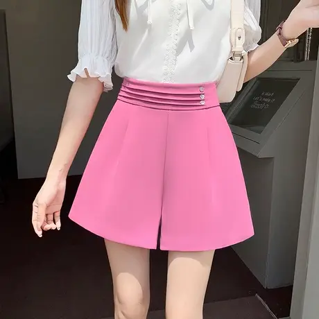 2023夏雪纺短裤女薄款宽松高腰休闲a字冰丝阔腿西装休闲裤小个子图片