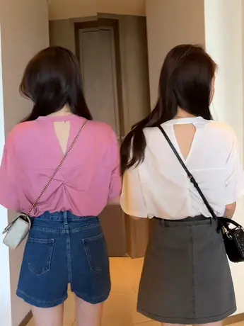 露背设计感后背镂空短袖t恤女2023夏季新款ins宽松显瘦半袖上衣潮商品大图