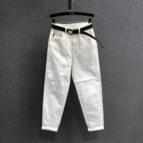 欧货23秋季新款简约女士休闲宽松百搭白色牛仔裤女高腰哈伦老爹裤图片