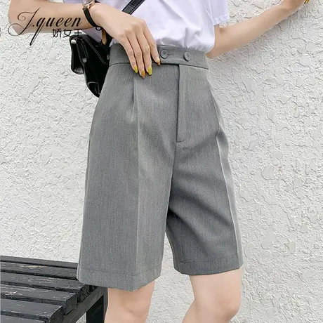 西装短裤女高腰夏季薄款ins港味复古休闲中裤宽松显瘦直筒五分裤商品大图
