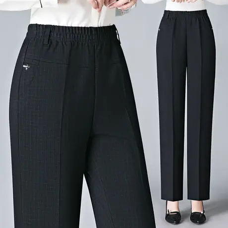 妈妈裤子秋季新款2023春秋中年人女裤宽松弹力直筒裤黑色休闲裤图片