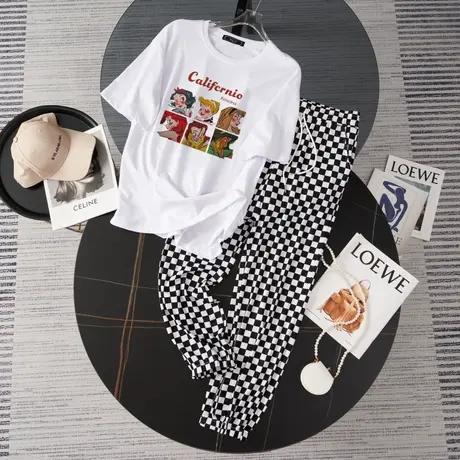 纯棉大码运动服套装女2023新款夏季宽松短袖长裤小个子休闲两件套商品大图