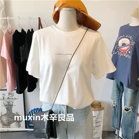 白色短袖t恤女夏季2021新款韩版ins潮后背女孩印花宽松百搭上衣服商品大图