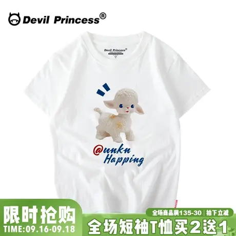 韩国ulzzang可爱卡通小羊纯棉t恤女韩版宽松bf原宿风大码体恤女夏商品大图