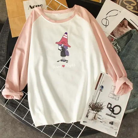 春季2020新款早春韩版女装学生宽松长袖T恤原宿港风时尚上衣ins潮图片