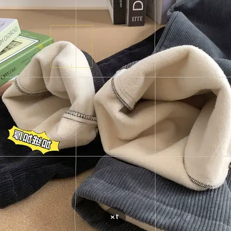 加绒加厚灯芯绒裤子女秋冬休闲宽松显瘦阔腿裤潮牌直筒运动裤高街商品大图