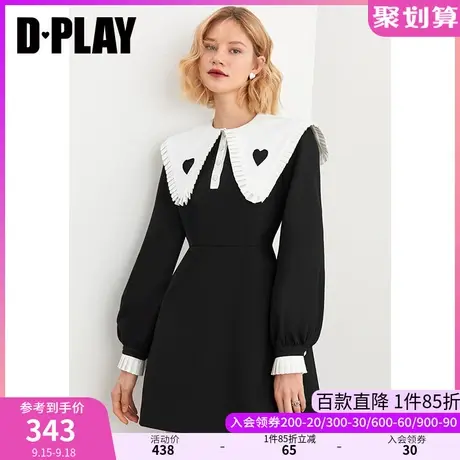 DPLAY秋装新法式复古黑白撞色爱心镂空娃娃领A字裙小个子连衣裙图片