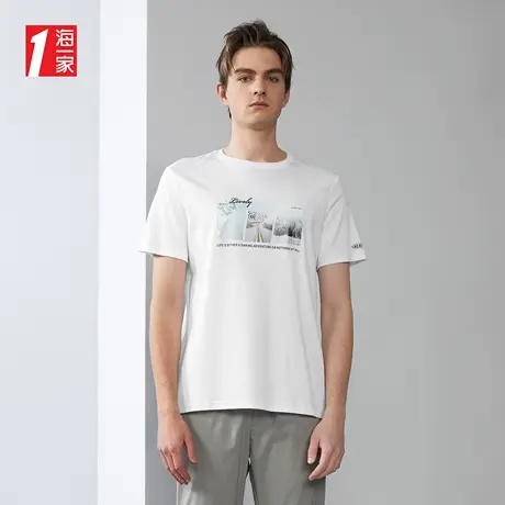 海一家创意印花短T2023夏季新款舒适圆领亲肤棉短袖T恤男商品大图