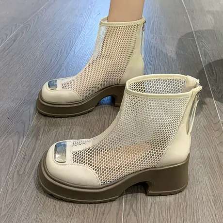 网靴女2023夏季新款厚底薄款增高小个子薄款网纱凉靴透气马丁短靴图片