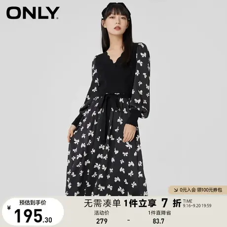 ONLY奥莱春夏 蝴蝶结印花假两件针织拼接连衣裙女图片