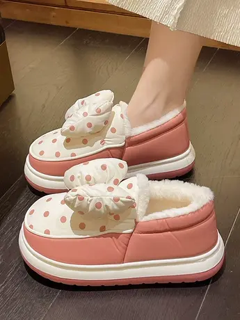 高帮棉拖鞋女厚底包跟居家韩版时尚蝴蝶结拖鞋秋冬季保暖月子棉鞋商品大图