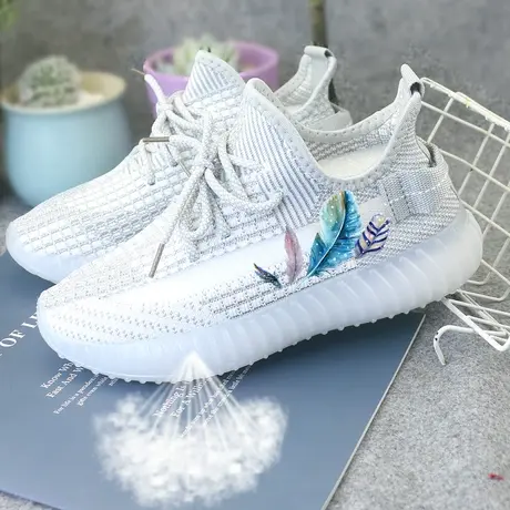 新款椰子女鞋2023夏秋透气潮网面休闲女士休闲运动飞织跑步鞋网鞋商品大图