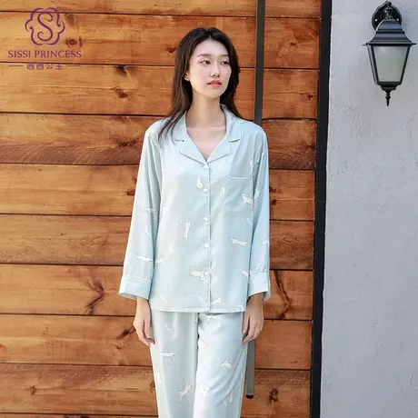 茜茜公主睡衣女春秋款轻盈亲肤透气丝滑睡衣可外穿休闲家居服套装商品大图