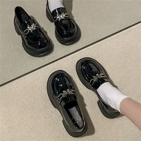 英伦风小皮鞋女春季2024新款金属蝴蝶厚底乐福鞋一脚蹬配裙子单鞋商品大图