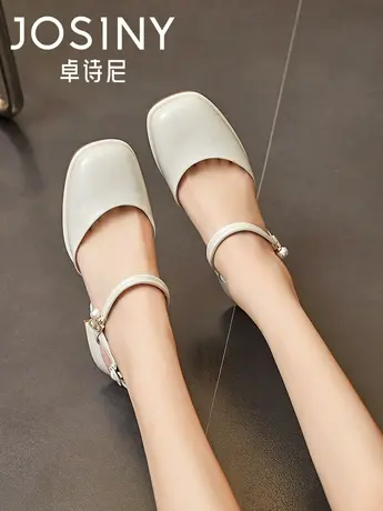 卓诗尼法式气质包头凉鞋女2023春夏季新款玛丽珍鞋粗中跟镂空单鞋图片