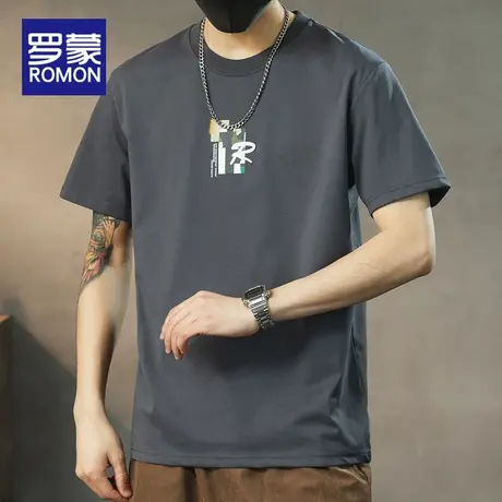 罗蒙潮牌衣服男装夏季薄款短袖t恤男2023年新款宽松休闲半袖上衣商品大图