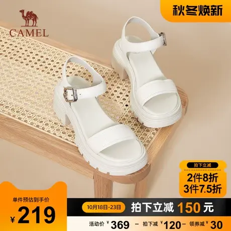 骆驼女鞋2023夏季新款一字带凉鞋时尚高跟露趾舒适时装凉鞋女商品大图