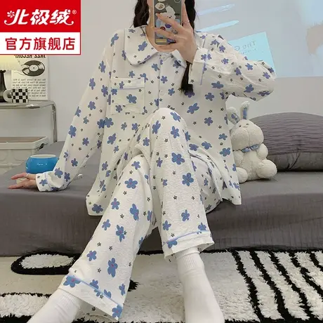 睡衣女春秋款2023新款长袖可爱甜美可外棉绸大码女士家居服套装商品大图