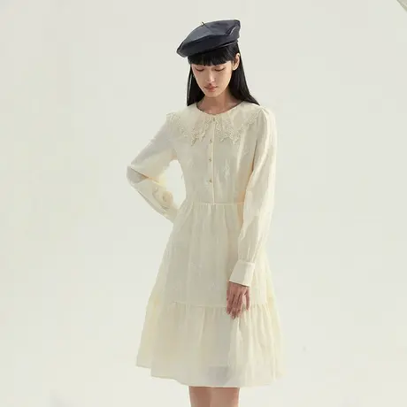 茵曼连衣裙女春装2023新款镂空绣花宽松A字ins设计感小众长袖裙子图片