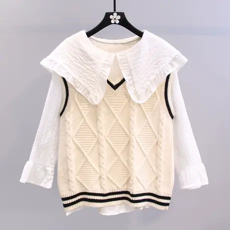 日系学院风针织马甲女秋冬2023新款韩版宽松外搭V领无袖毛衣背心图片