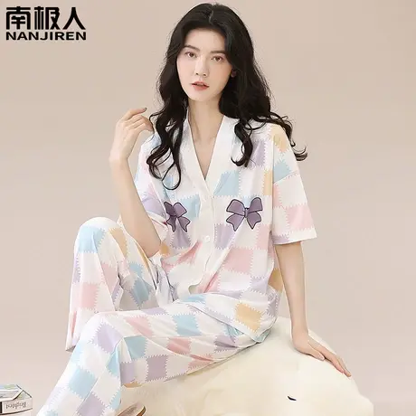 睡衣女夏款女款2024新款夏季纯棉夏天女士短袖长裤靓丽家居服春款商品大图