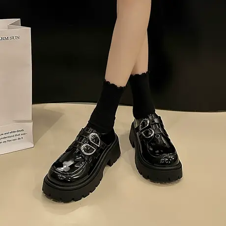 鞋子女2024新款爆款春秋季单鞋厚底小皮鞋女英伦风百搭复古乐福鞋商品大图
