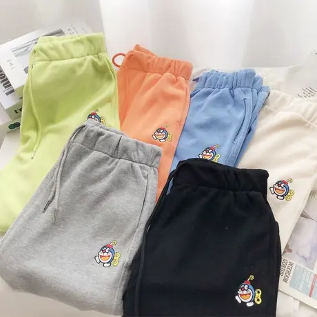 春夏季卫裤女薄款2021新款韩国东大门ins纯色刺绣休闲束脚运动裤商品大图