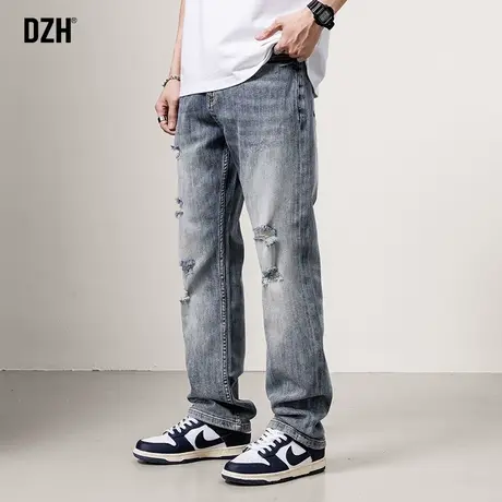 男士蓝色破洞牛仔裤男款宽松潮牌休闲裤直筒裤子2023年新款老爹裤商品大图