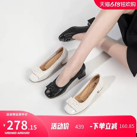 康奈女鞋2025春季新款通勤浅口单鞋妈妈软底鞋子真皮晚晚鞋平底鞋图片
