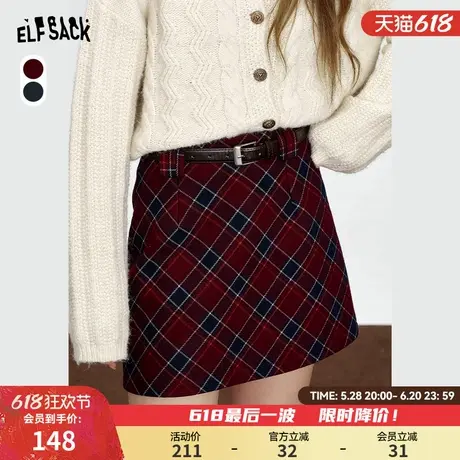 妖精的口袋学院风格子半身裙女2024年冬季新款高级感a字包臀短裙图片