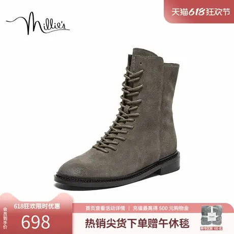妙丽2025春季质感时尚牛反绒做旧复古风保暖马丁靴女短靴LQB26DZ4图片