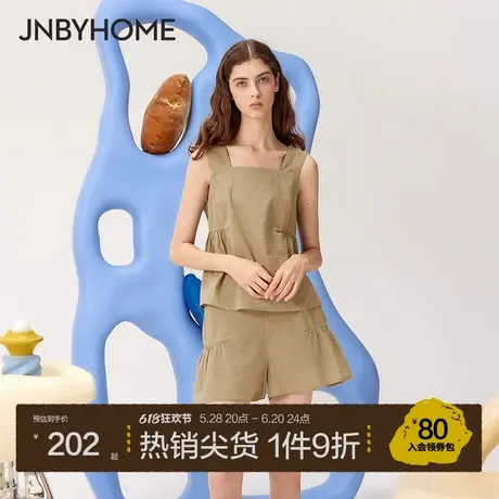 JNBYHOME/江南布衣夏季家居服女T恤短裤套装泡泡纱肌理简约纯色商品大图