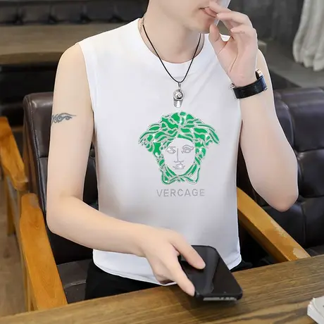 多巴胺潮牌冰丝凉感棉背心男夏天帅气无袖T恤运动健身篮球上衣服图片