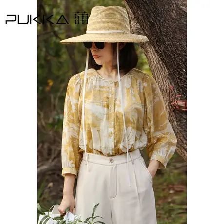 蒲PUKKA 时装周印花衬衫女夏季新款宽松休闲设计感文艺上衣图片