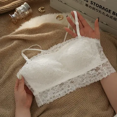 薄款内衣女小胸聚拢纯欲蕾丝抹胸bra无钢圈收副乳防下垂文胸套装商品大图