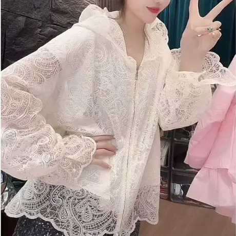连帽镂空蕾丝外套女欧货2025春夏新款韩版减龄气质百搭防晒上衣女图片
